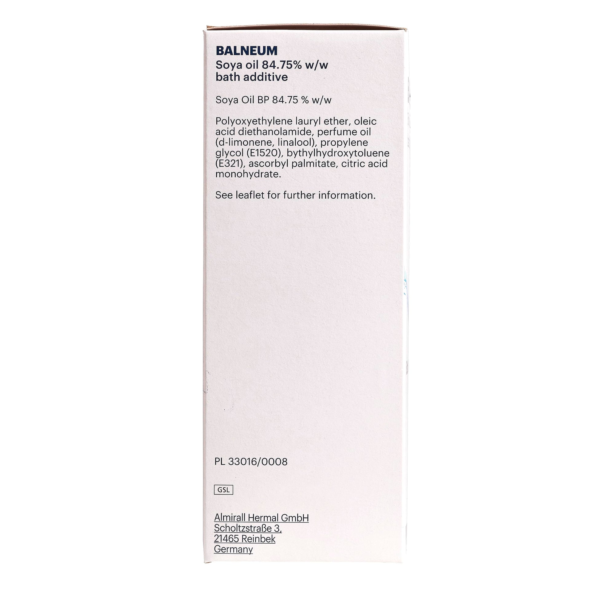 Balneum protective emollient bath oil bottle for dry skin disorders
