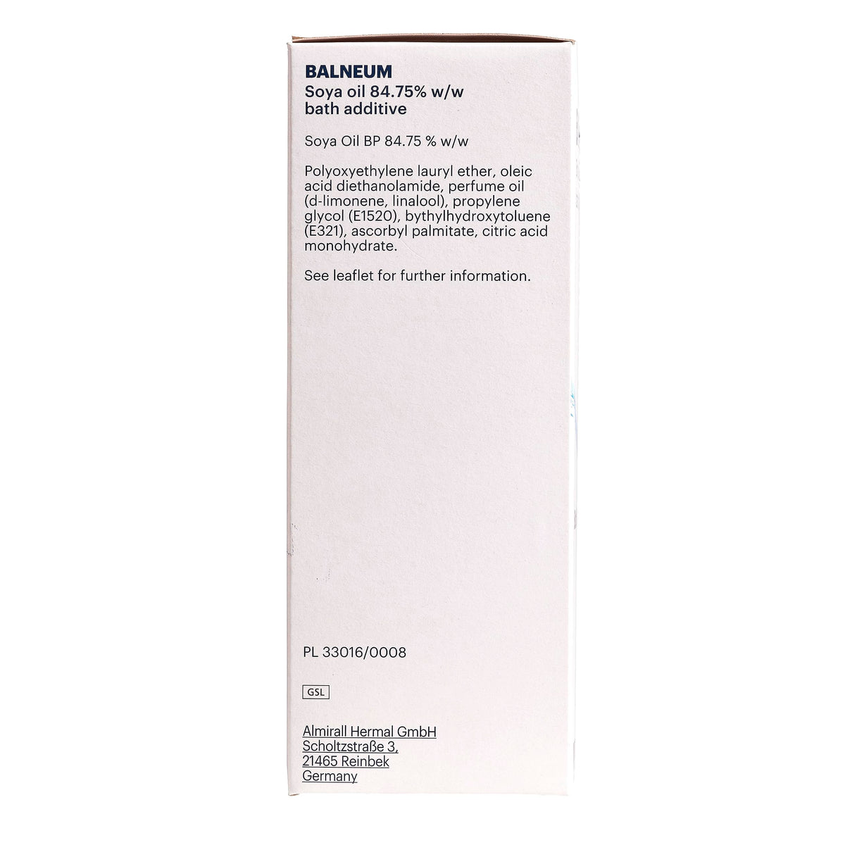 Balneum 500ml therapeutic bath additive bottle back view
