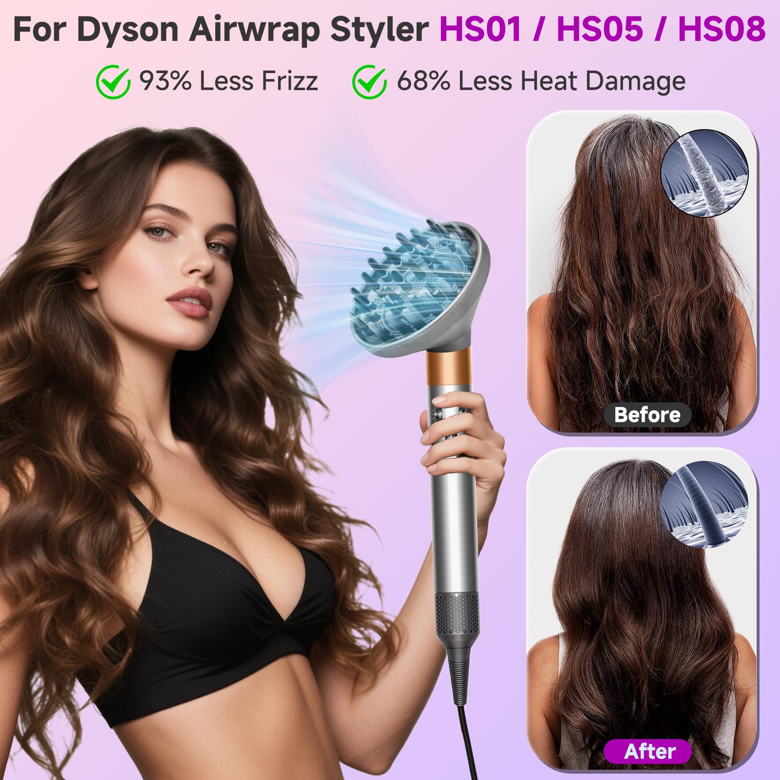 Grey heat resistant nylon fiber diffuser nozzle attachment for styling wavy hair textures