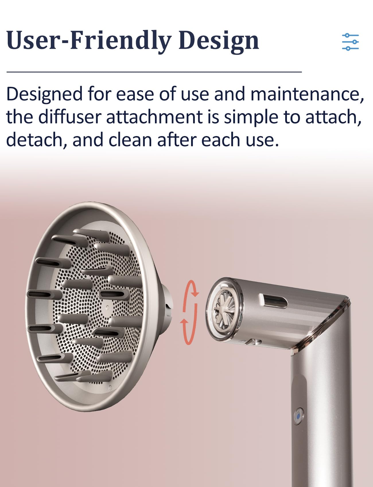 Side angle view of Puregad curl defining diffuser attachment for coily hair