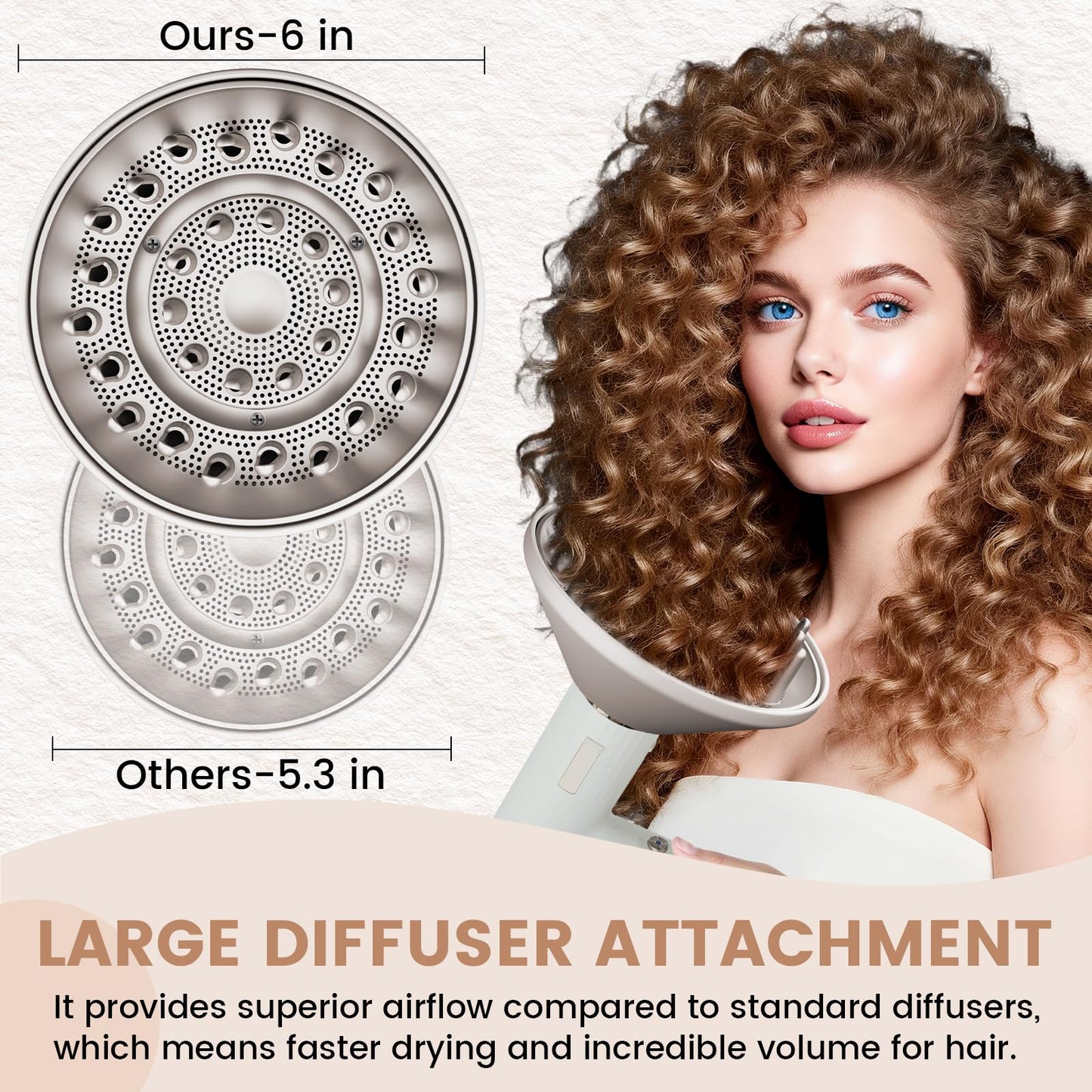 Side profile of the 6-inch hair dryer diffuser attachment for curl definition.