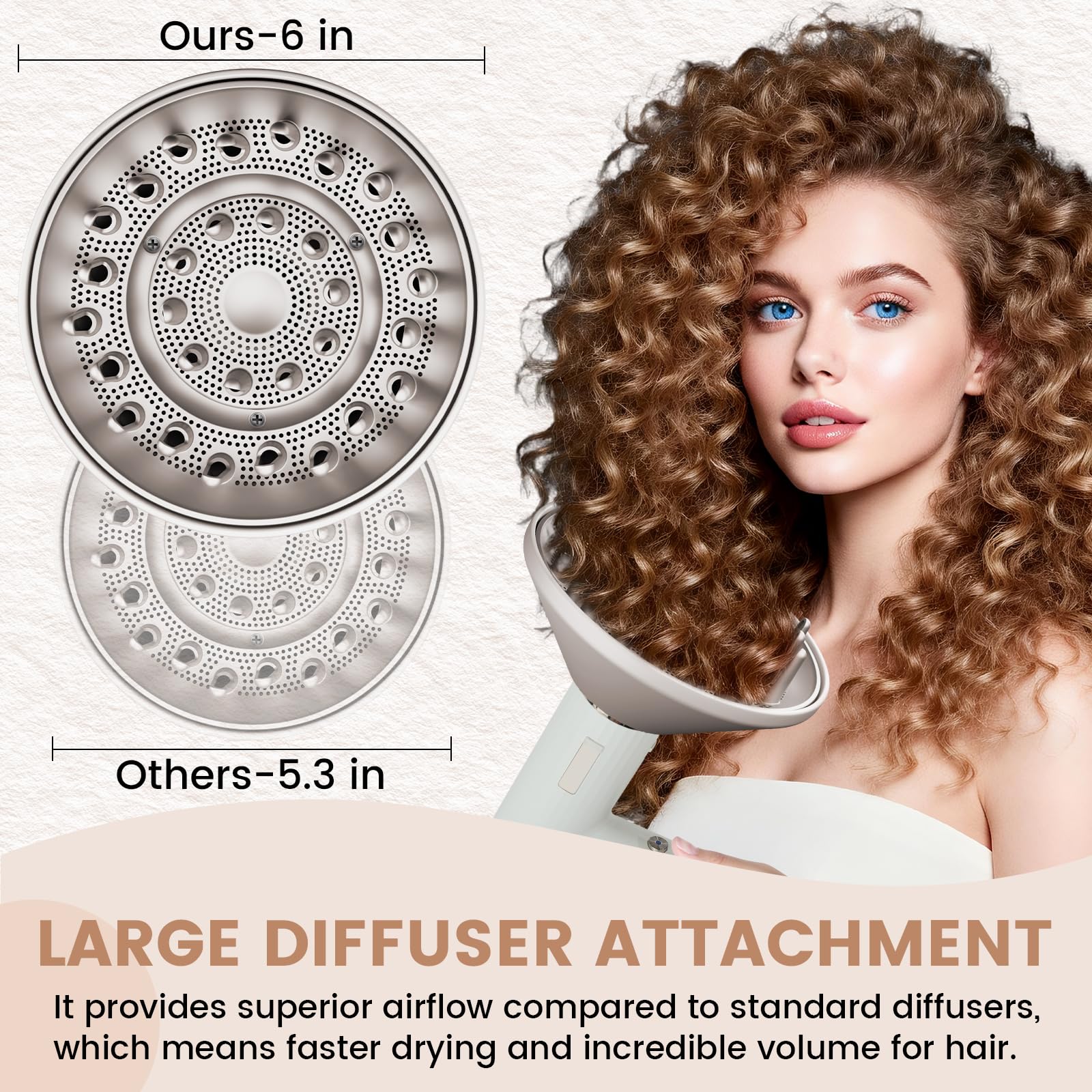 Side profile of the 6-inch hair dryer diffuser attachment for curl definition.