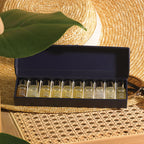 Top angle shot of discovery wellbeing oil set showing all ten variants