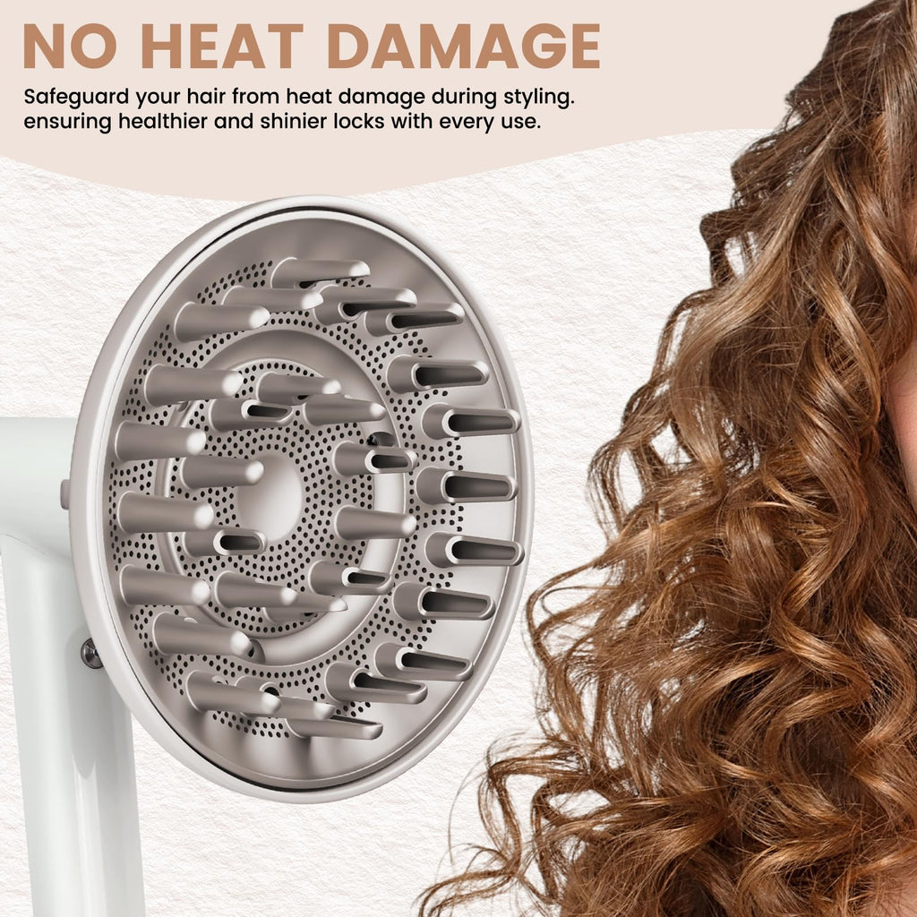 Close-up view of the secure click-on mechanism of the AFDD hair dryer attachment.