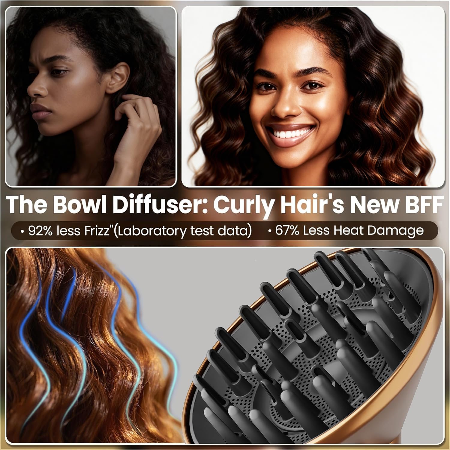Upgraded hair dryer diffuser nozzle alternative for multi styler showing secure connection mechanism and heat resistant body