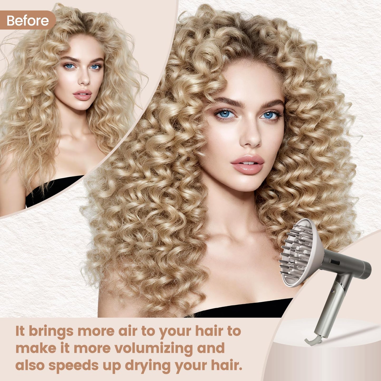 AFDD large diffuser bowl showcasing the even airflow distribution vents for curly hair.
