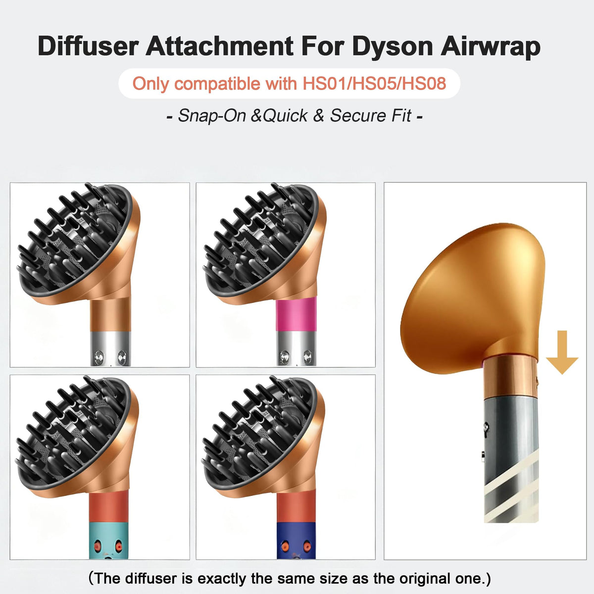 Back angle of universal fit curly hair attachment alternative illustrating seamless snap on design features
