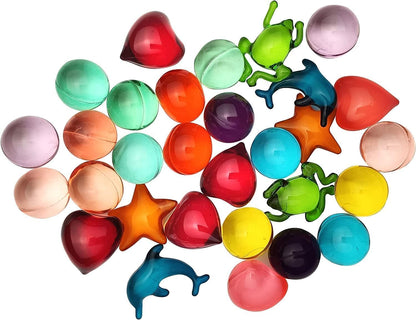 Premium animal and heart shaped moisturizing bath beads spread on a clean surface