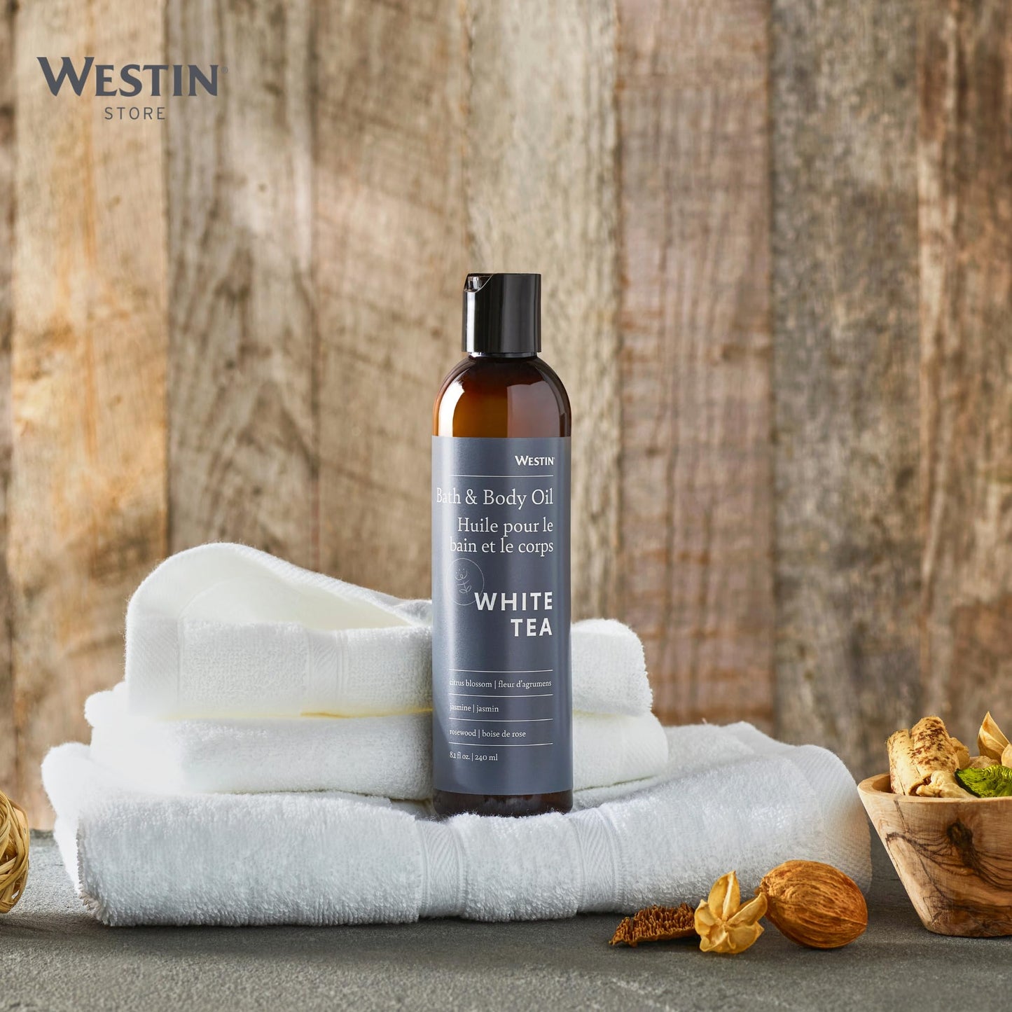 Vitamin E and grapeseed oil infused body moisturizer ingredients display