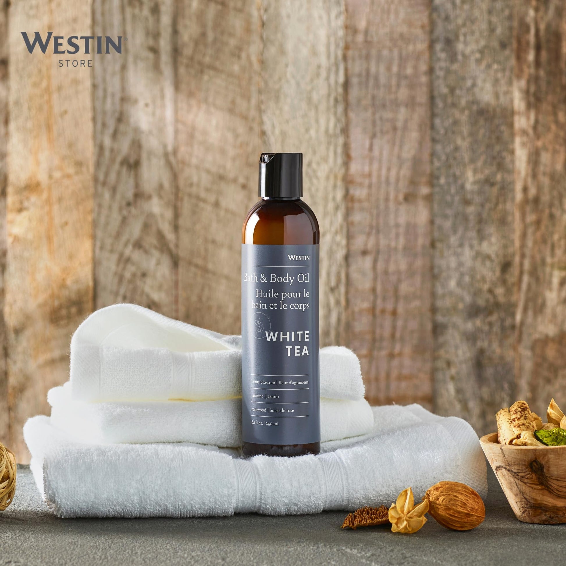 Vitamin E and grapeseed oil infused body moisturizer ingredients display
