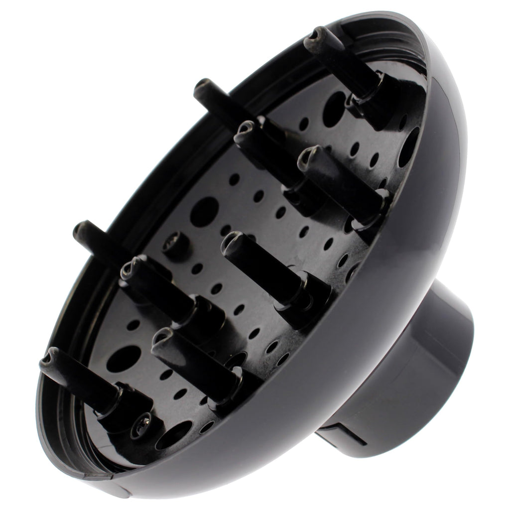 Side angle profile of the professional black hair dryer attachment highlighting its lightweight heat-resistant polymer structure.