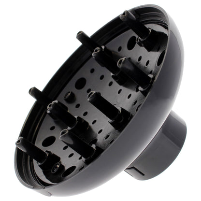 Side angle profile of the professional black hair dryer attachment highlighting its lightweight heat-resistant polymer structure.