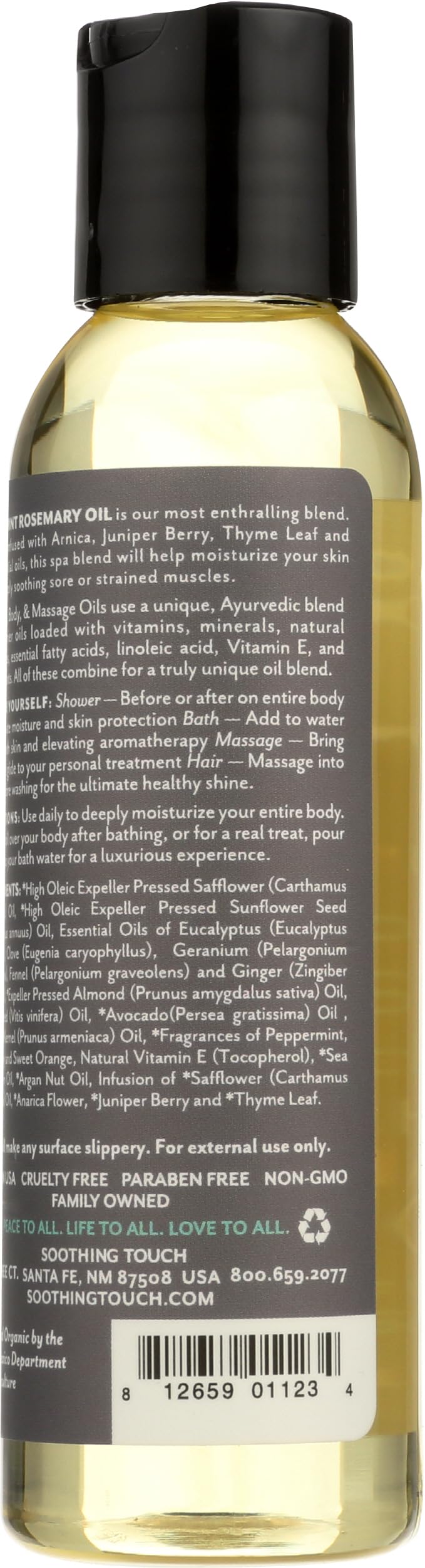 Soothing Touch muscle comfort massage oil label details