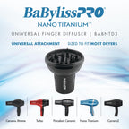 BaBylissPRO BABNTD3 universal hair dryer attachment displaying the internal finger extensions designed for curl separation.
