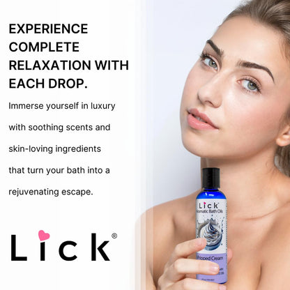Lick Cherry Aromatic Bath Oil lifestyle presentation highlighting the fresh fruit aromatherapy experience