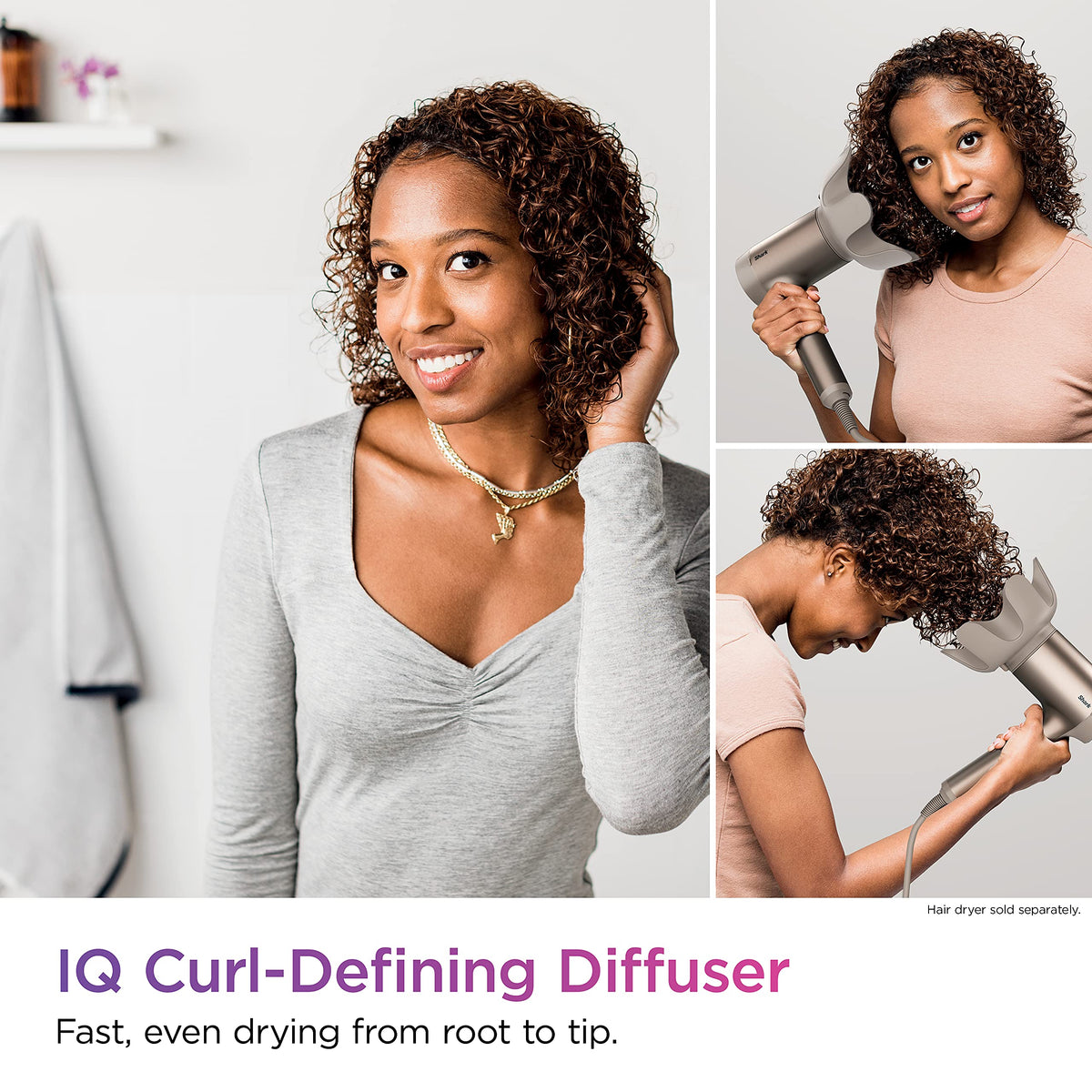 Shark styling tool attachment with extended prongs highlighted for lifting long curly hair roots