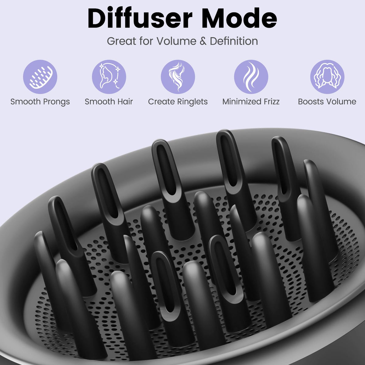 Top down perspective showcasing the even airflow distribution holes of the styling nozzle