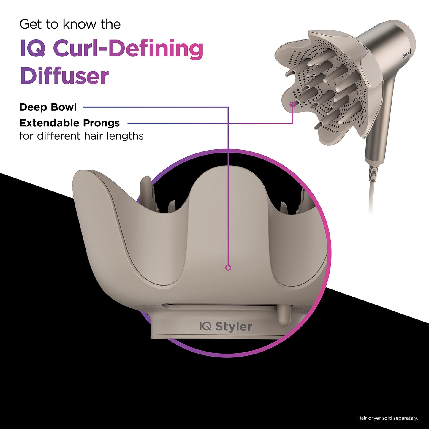 Stone colored hair dryer diffuser showing retracted prongs configuration for fine hair styling coverage
