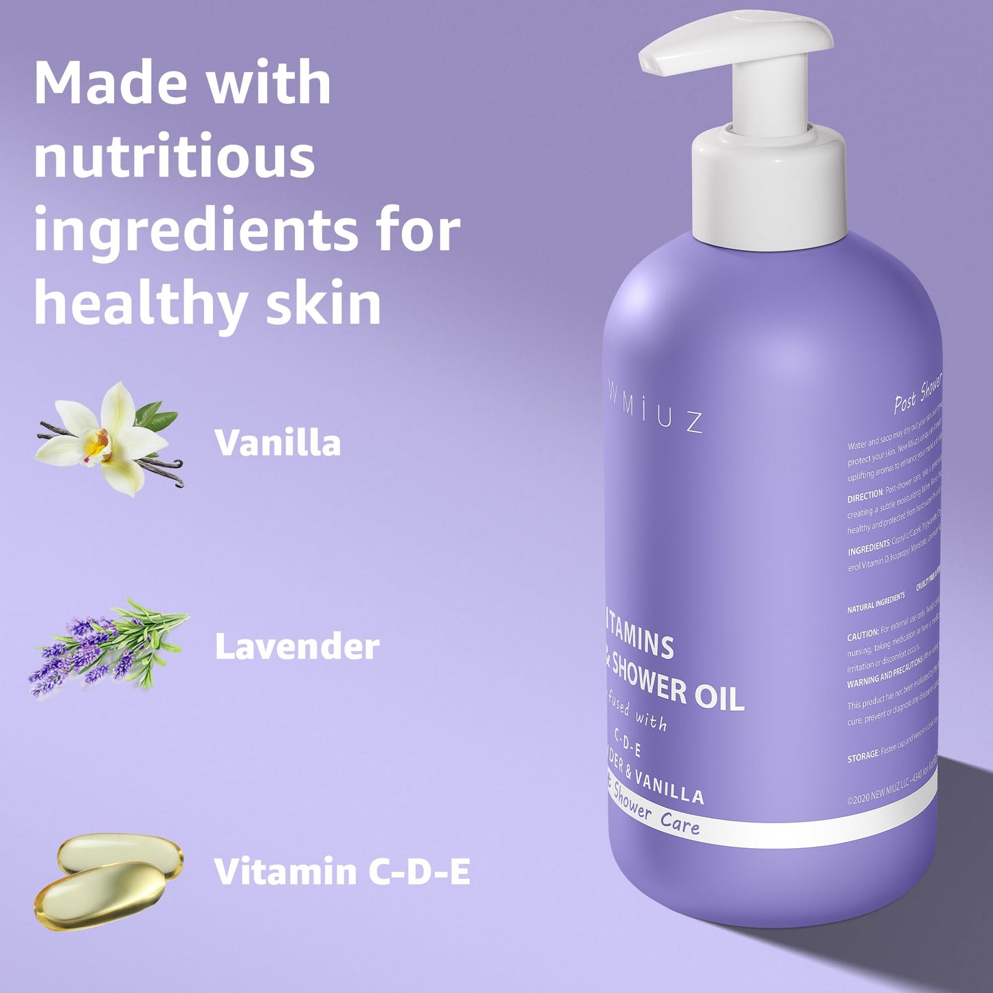 Natural post shower care bath oil with vitamins C D and E