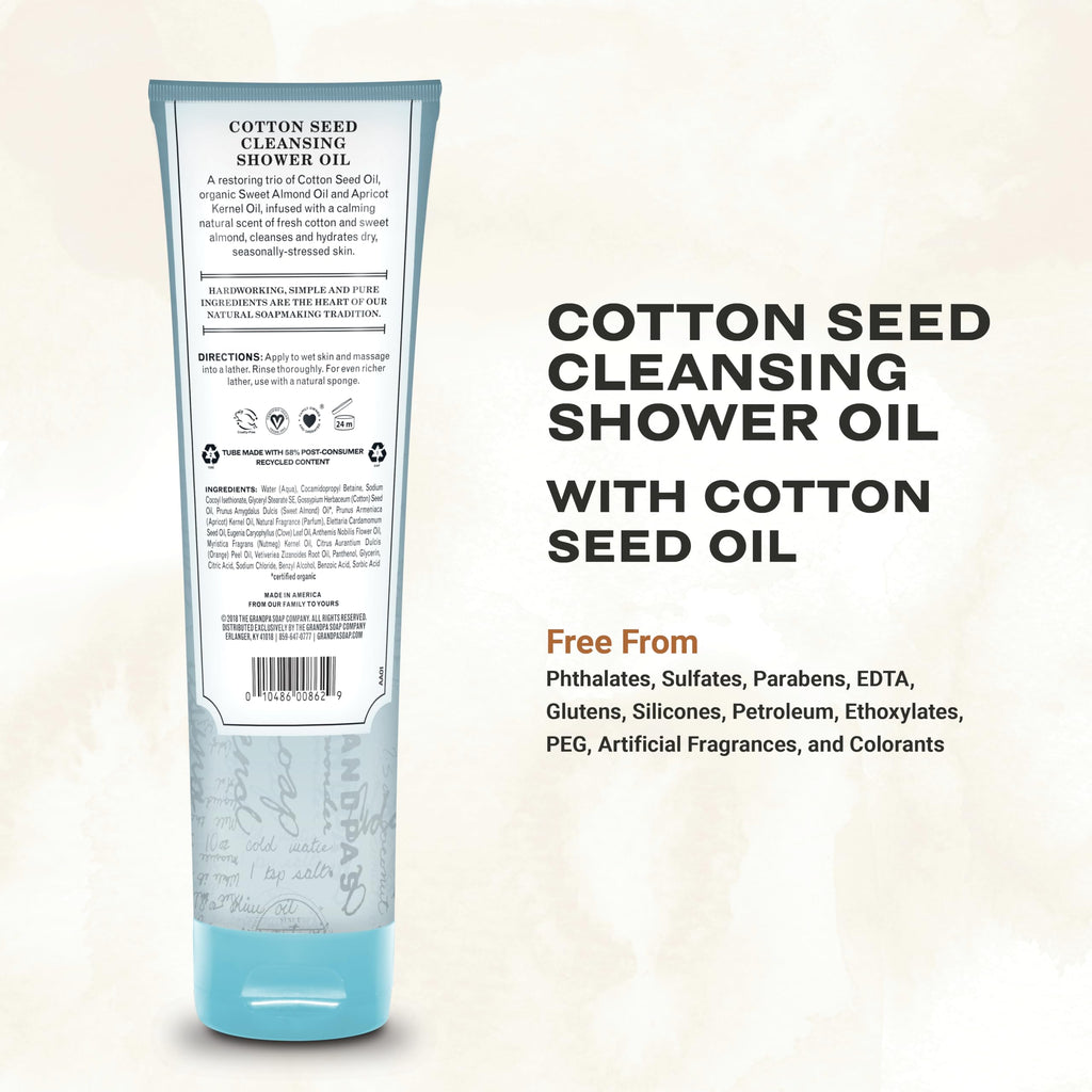The Grandpa Soap Company Cottonseed Oil Body Wash tube back label details