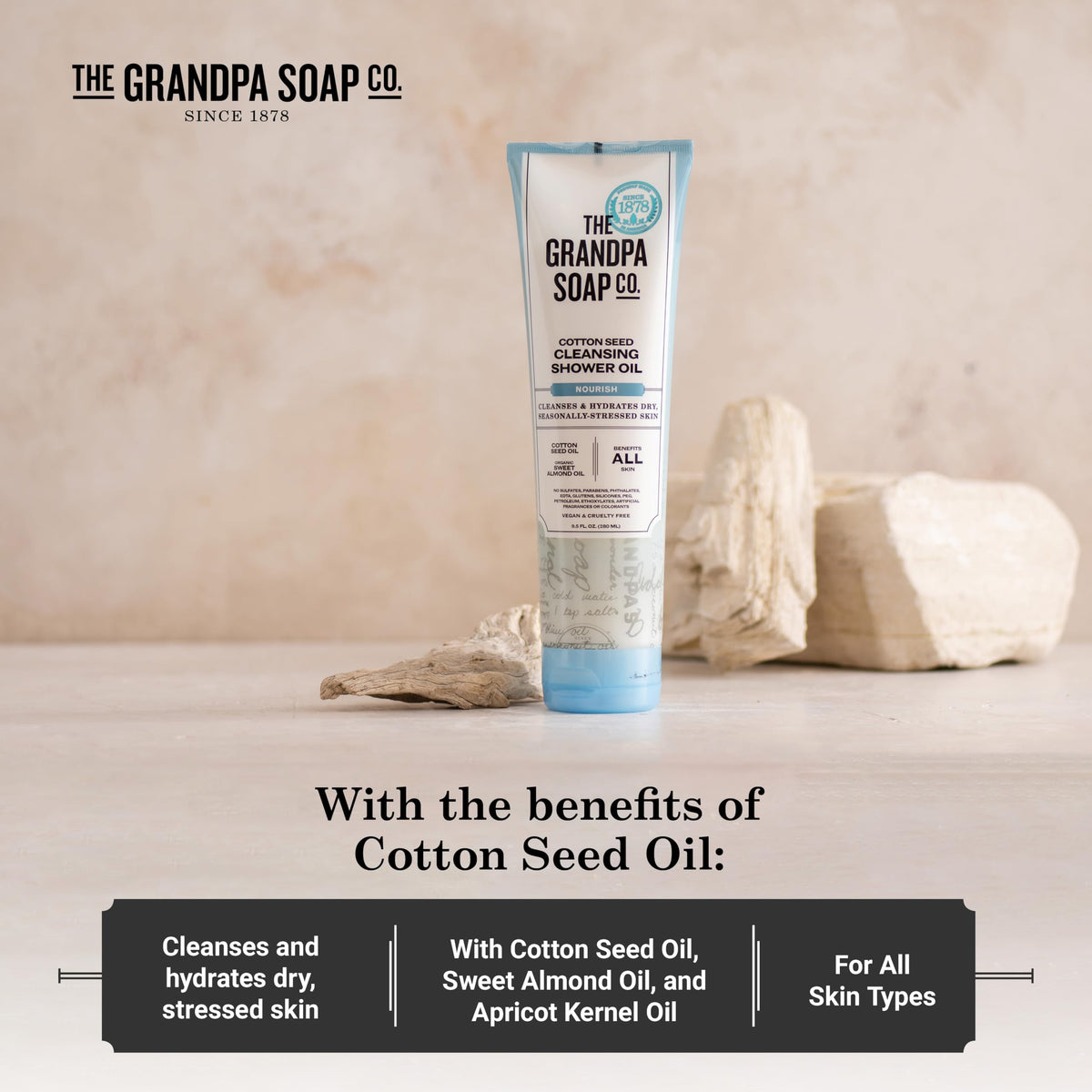 The Grandpa Soap Company Cottonseed Oil Body Wash organic ingredients graphic