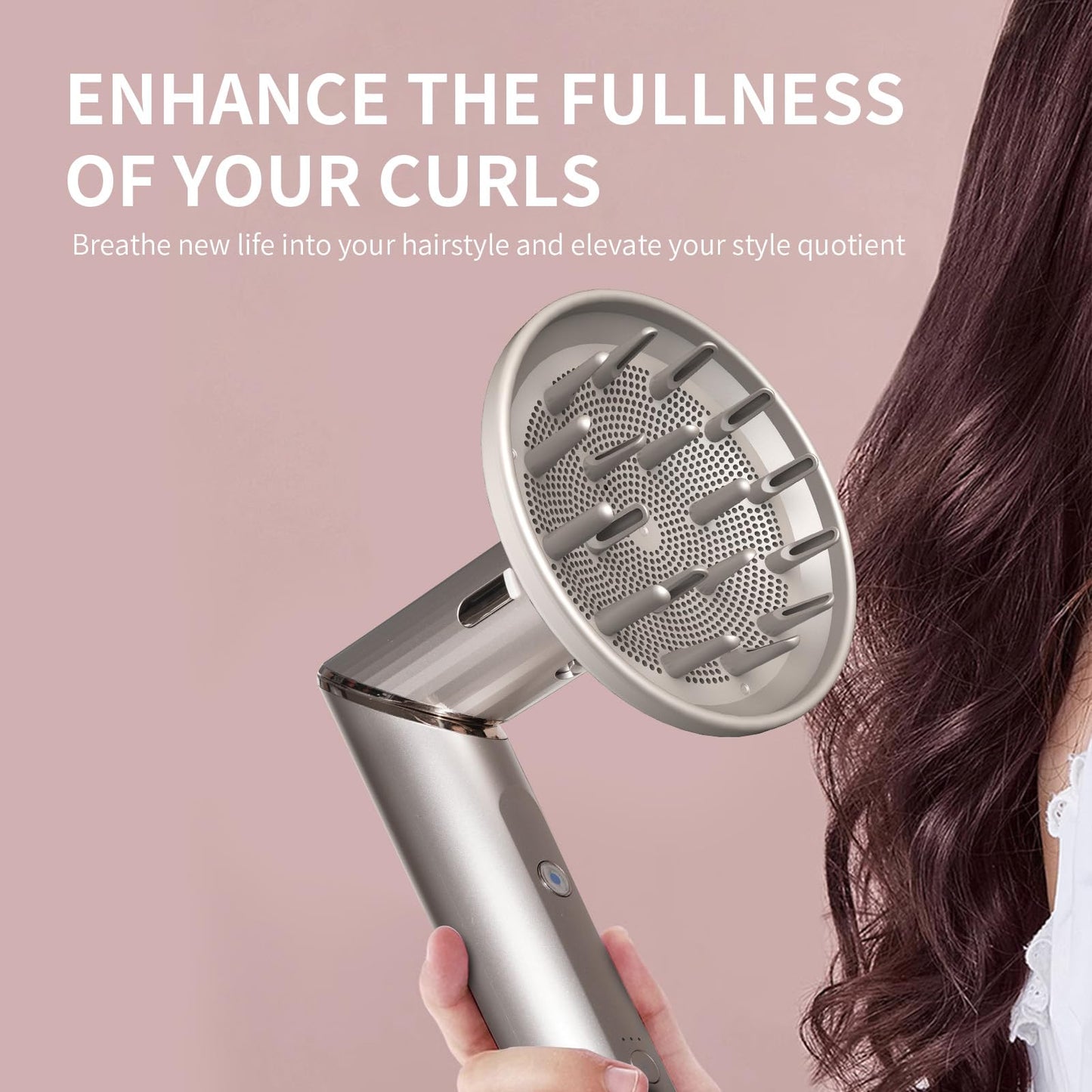Silver ORIVESSELS curl defining diffuser attachment showcasing the back connection adapter