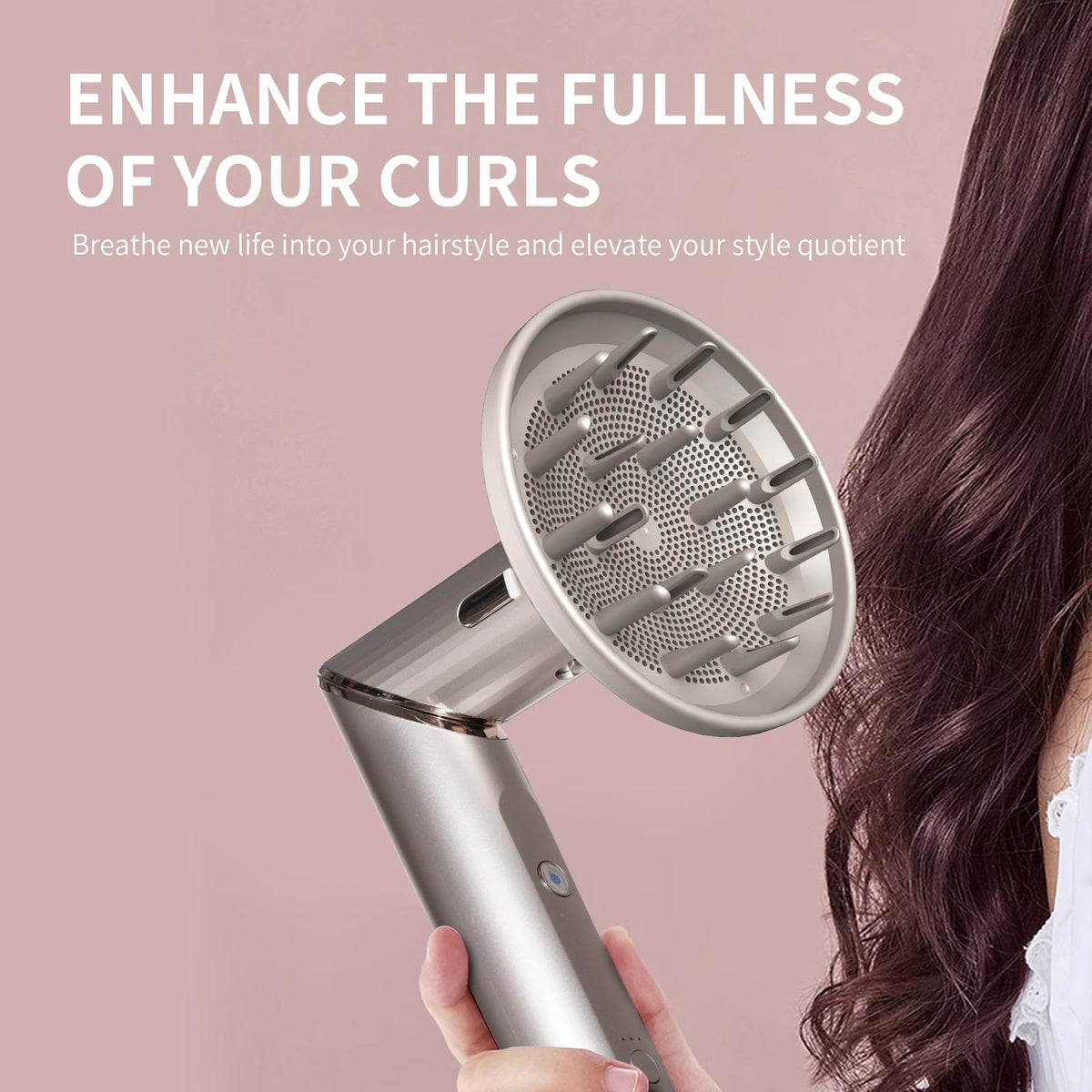 Silver ORIVESSELS curl defining diffuser attachment showcasing the back connection adapter