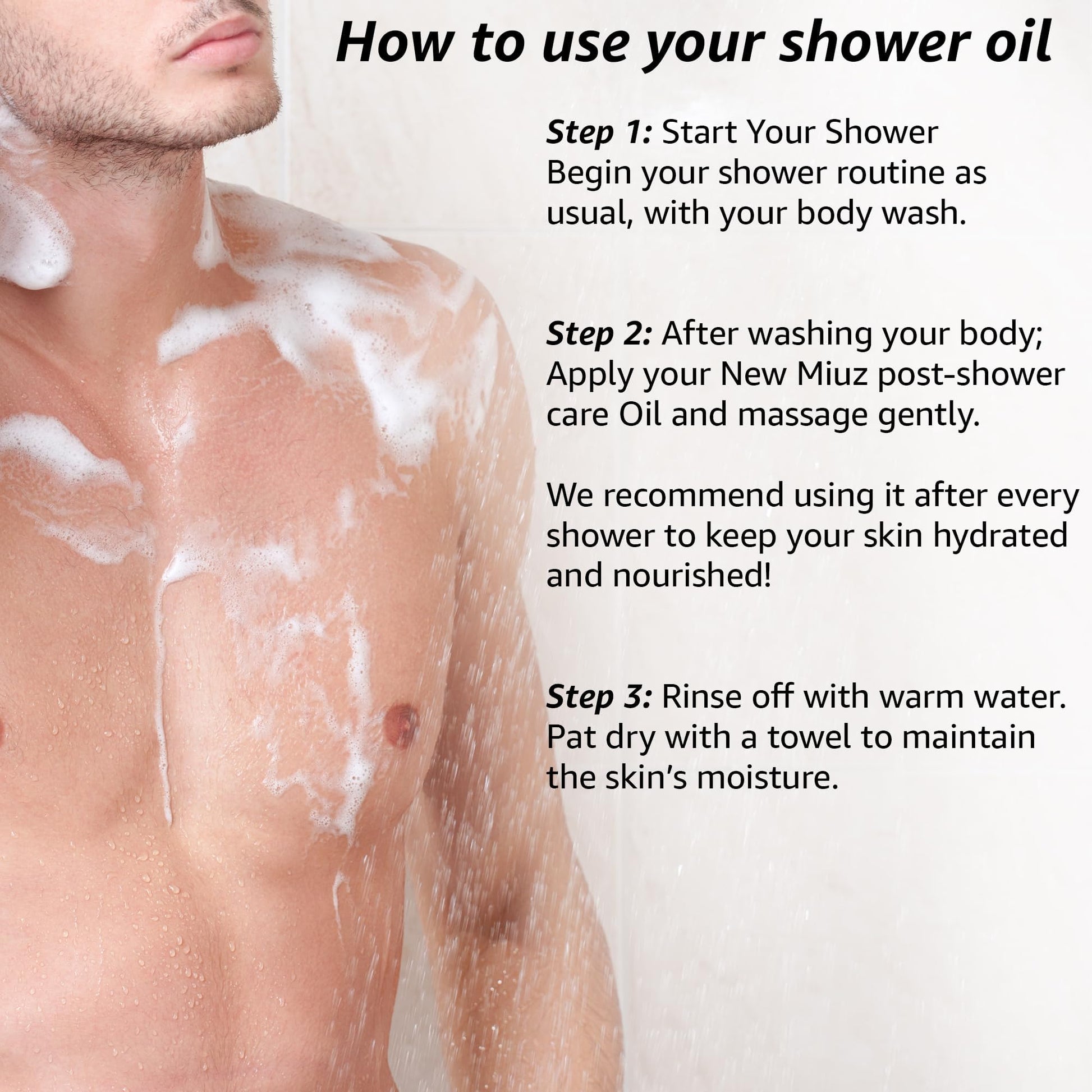 Applying New Miuz collagen body conditioner on wet legs in the shower