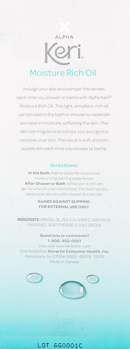 Sixteen ounce bottle of Keri Alpha emollient rich bath oil for daily skincare