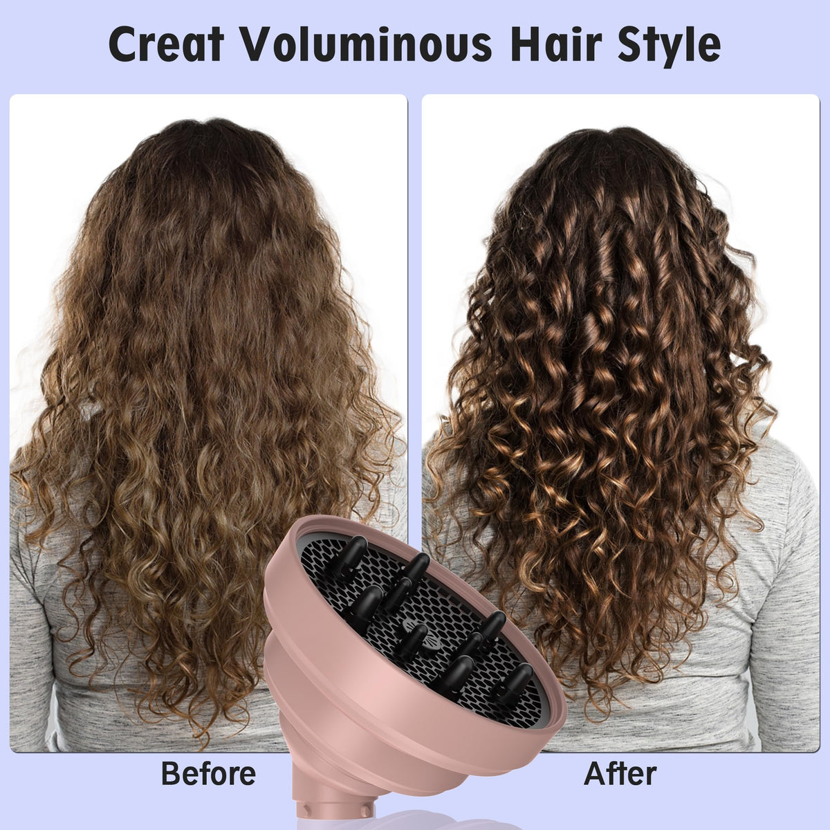 KingKam pink silicone diffuser nozzle demonstrating how it converts a styler into a hair dryer