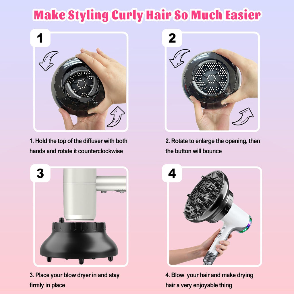 Orista Finds black hair diffuser styling tool packaging display with eight product views