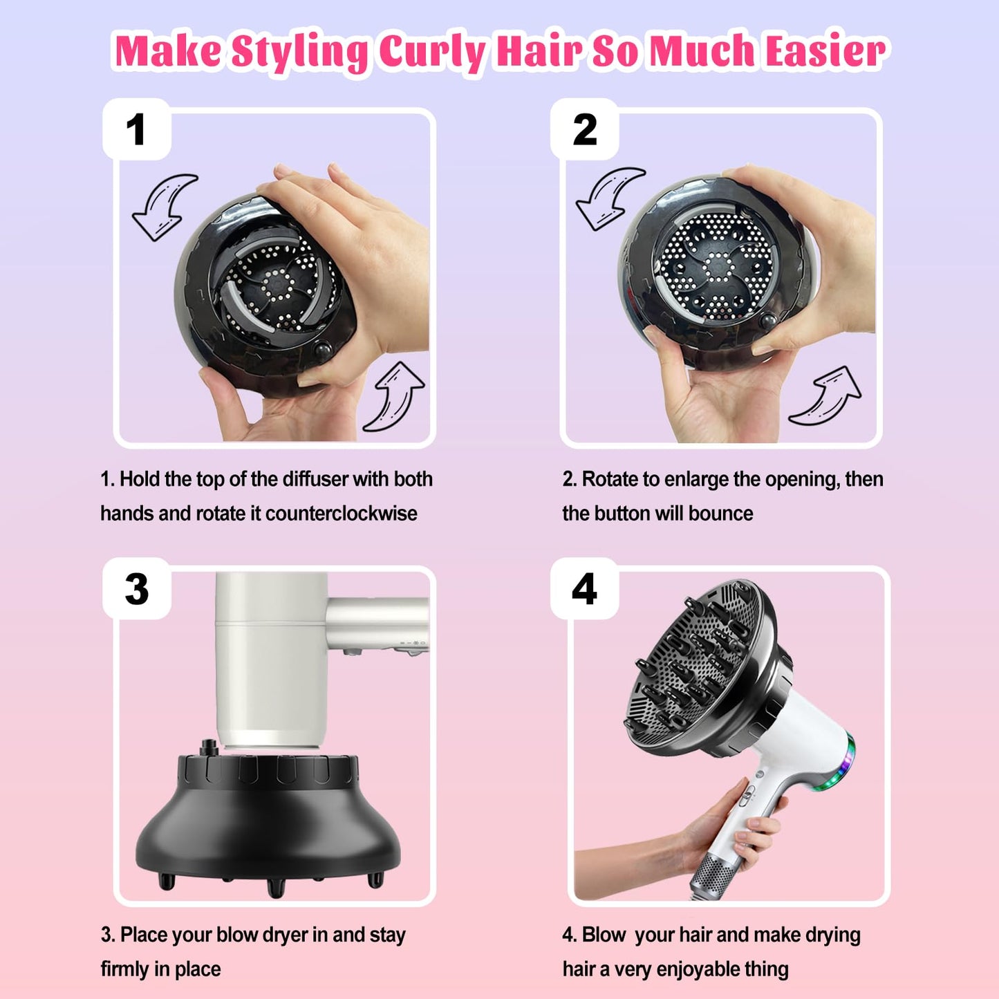 Orista Finds black hair diffuser styling tool packaging display with eight product views