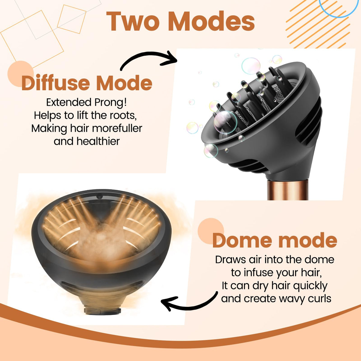 Close up view of long prongs in diffuse mode for coily hair definition.