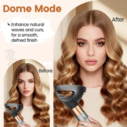 Dome mode setting visualization for creating soft natural waves and minimizing frizz.