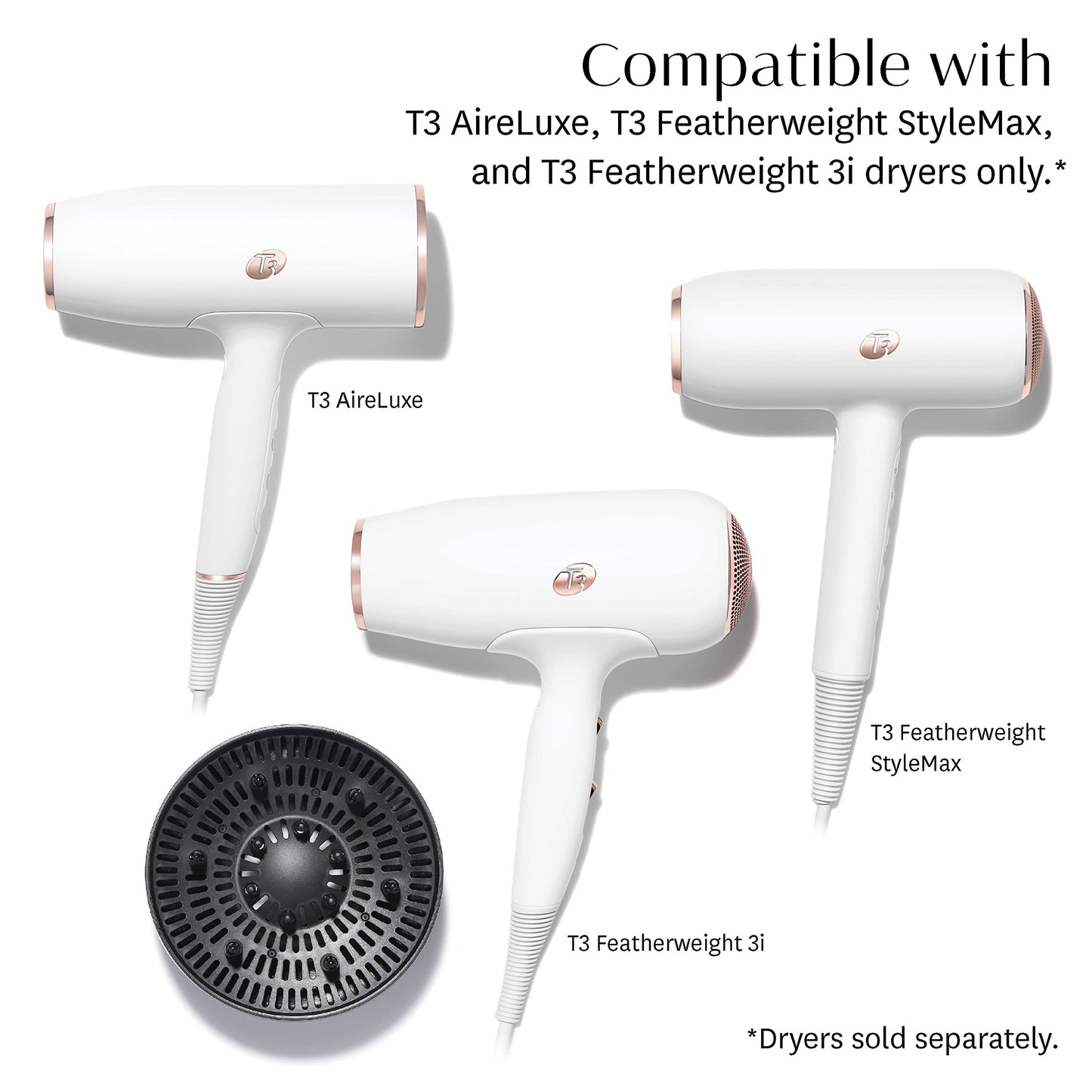 Angled view of the T3 SoftTouch 3 hair dryer attachment showcasing the deep bowl design for curl definition.