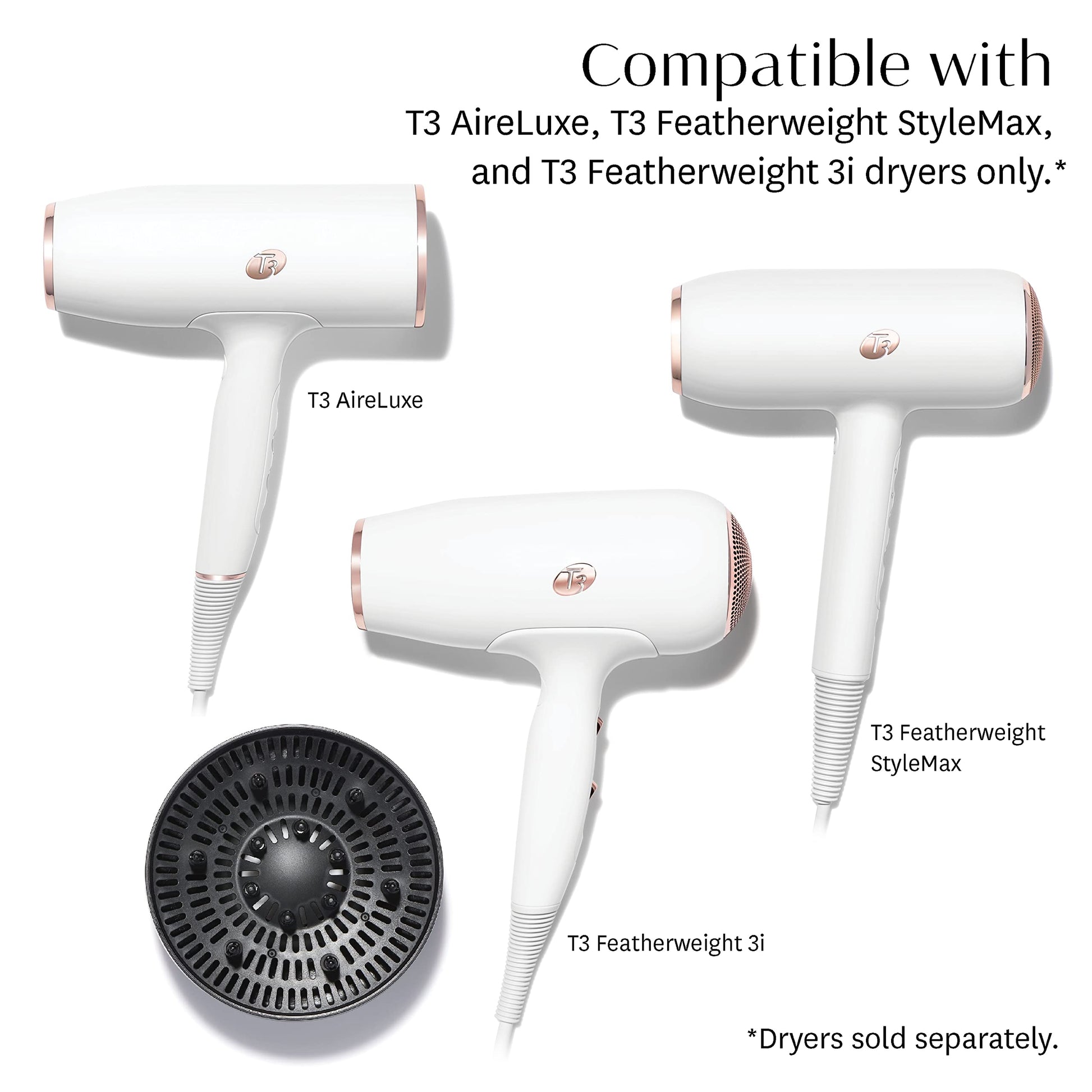 Angled view of the T3 SoftTouch 3 hair dryer attachment showcasing the deep bowl design for curl definition.
