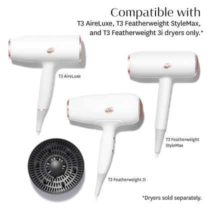 Angled view of the T3 SoftTouch 3 hair dryer attachment showcasing the deep bowl design for curl definition.