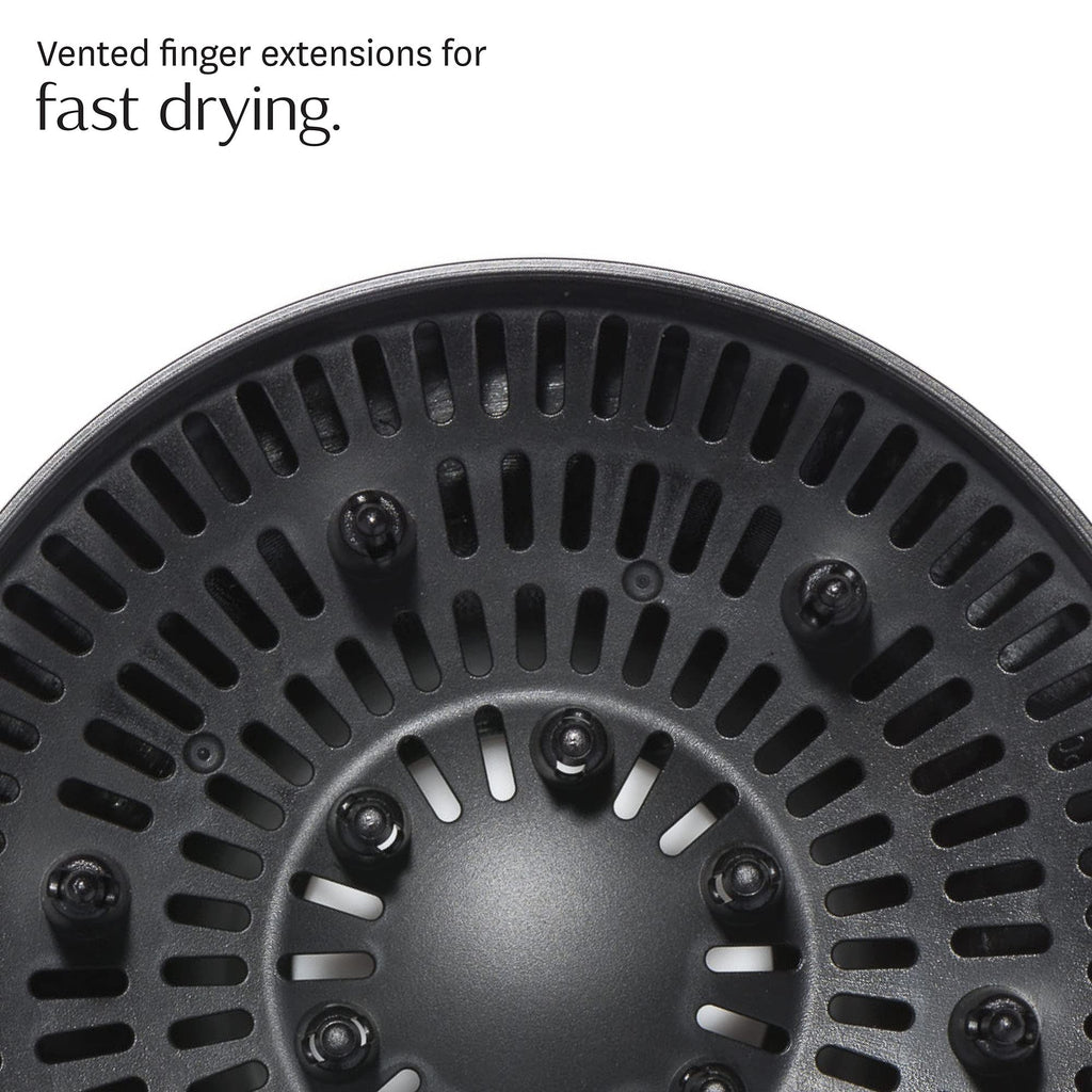 Close up of the vented finger extensions on the T3 SoftTouch hair diffuser showing the ventilation holes.