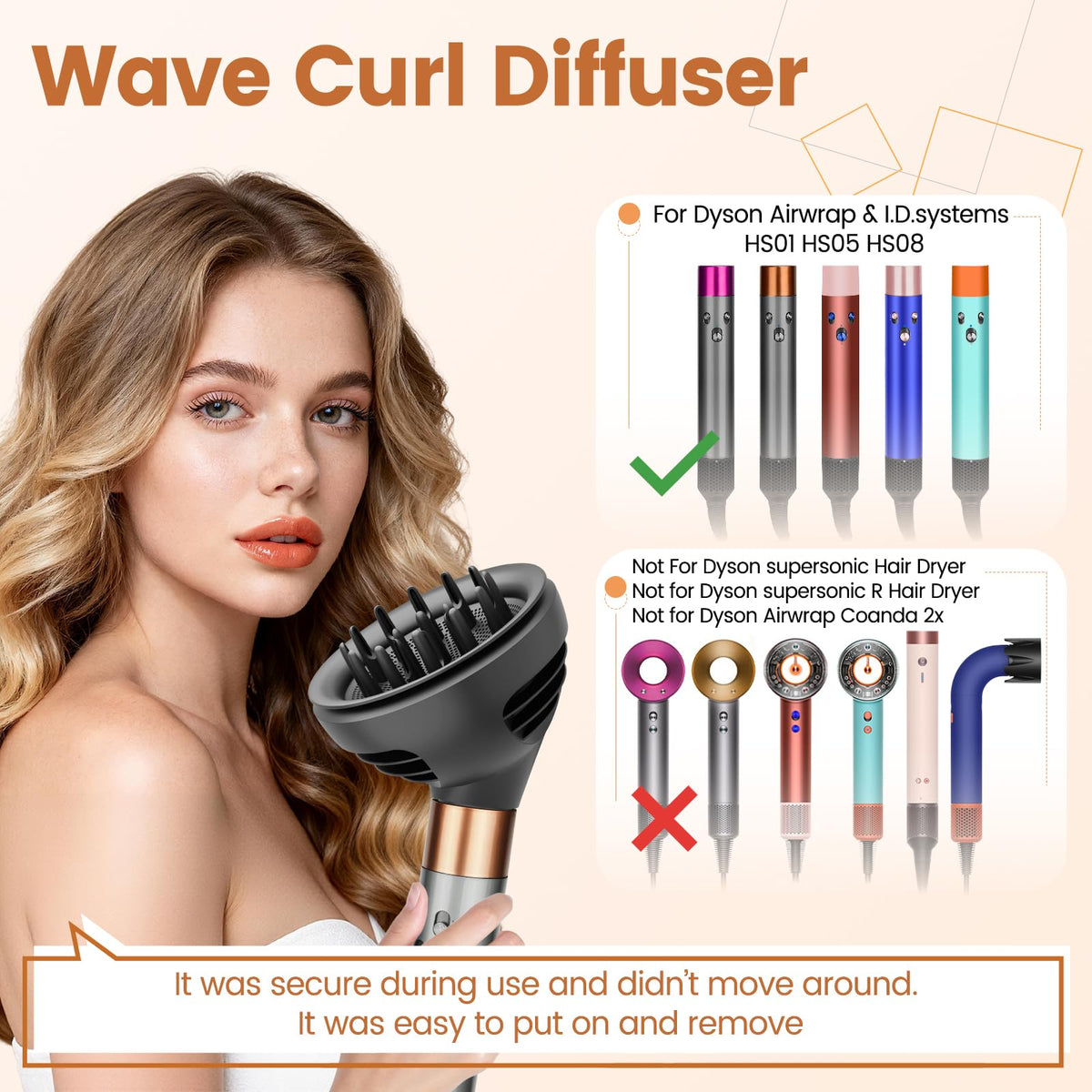 Aesthetic lifestyle shot of the upgraded hair diffuser tool for textured hair types.