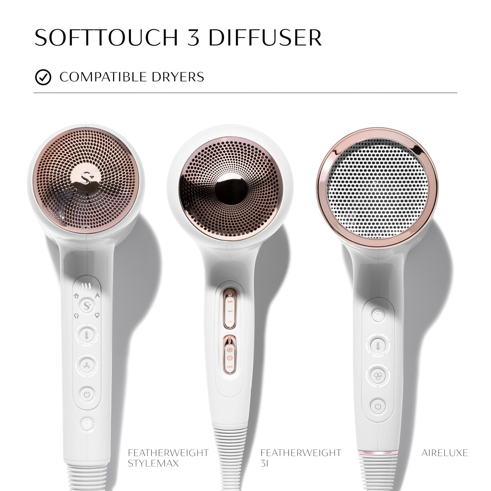 Side profile of the authentic USA imported T3 curly hair diffuser emphasizing its ergonomic shape.