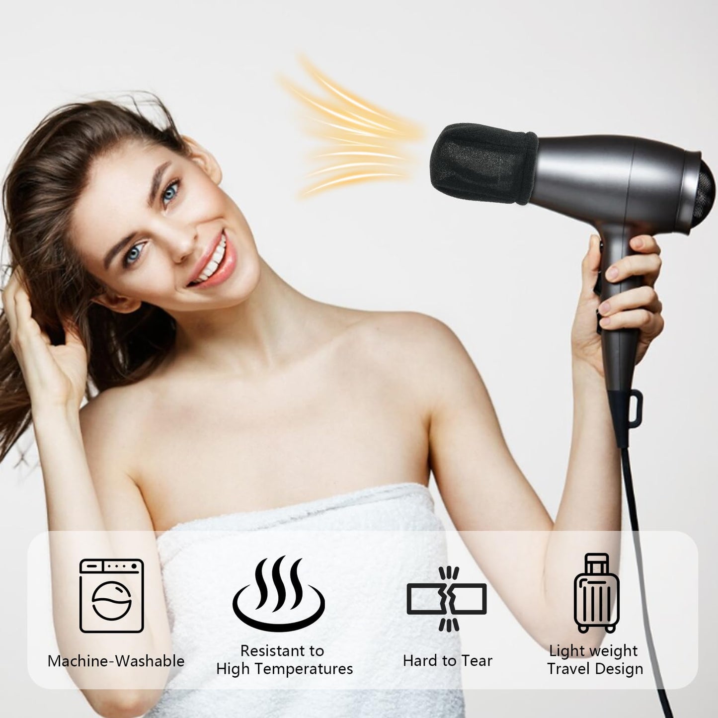 Compact portable hair diffuser sock demonstrating how easily it collapses for luggage storage.