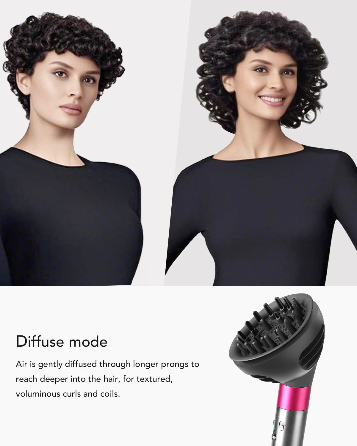 Premium wave and curl diffuser showing the dual mode tooth insert being detached for customization.