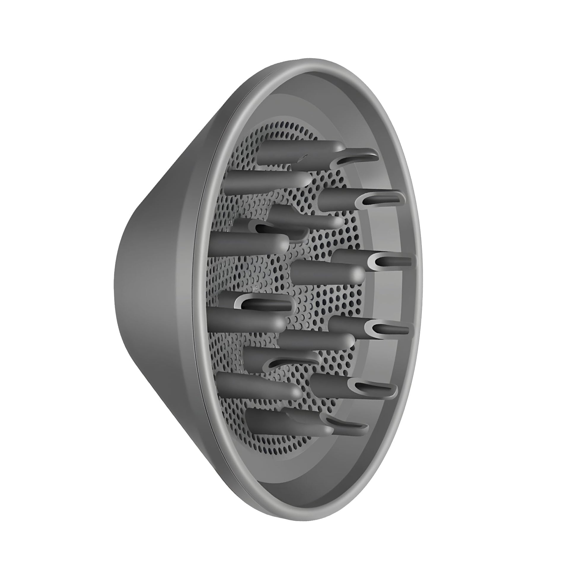 Grey curly hair diffuser accessory angled profile for styling control