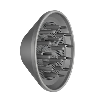 Grey curly hair diffuser accessory angled profile for styling control