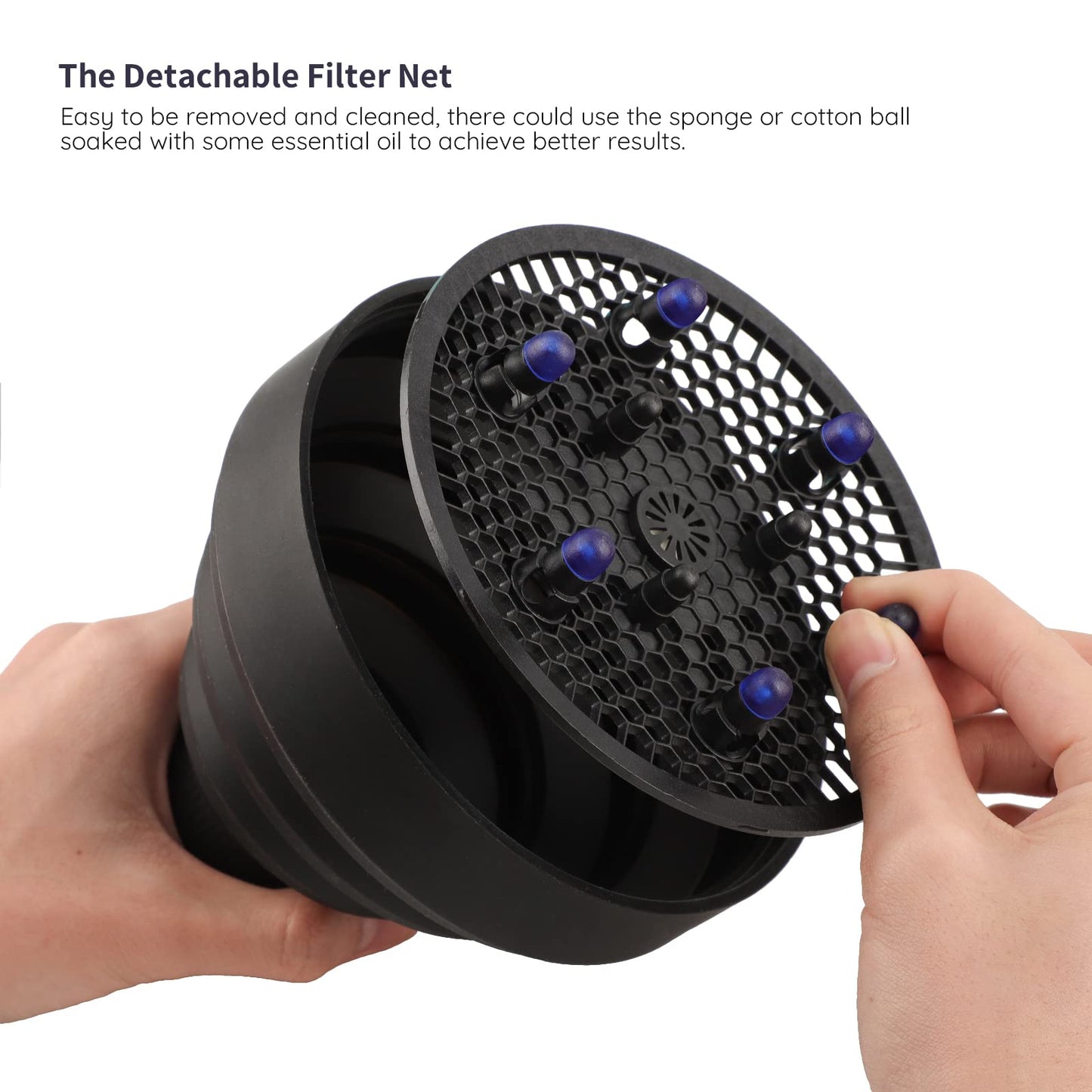 The elastic nozzle opening of the Segbeauty travel diffuser indicating compatibility measurements.