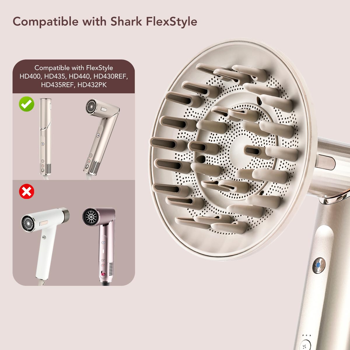 Chivixe extra large attachment seamlessly connected to a hair styling tool demonstrating secure fit compatibility.
