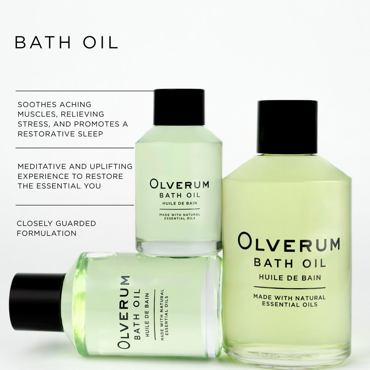 Olverum Natural Bath Oil glass bottle and cap detail
