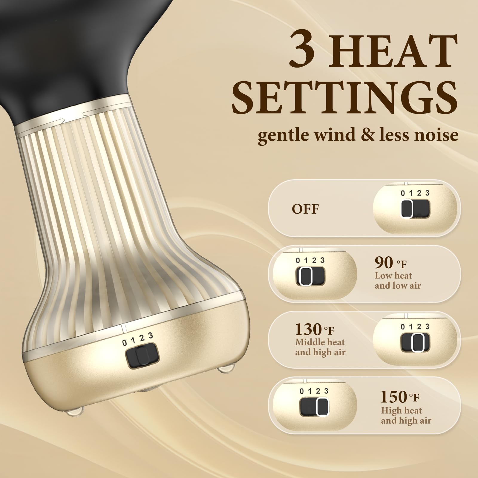 Bautia all in one volumizing hair dryer highlighting three adjustable temperature buttons