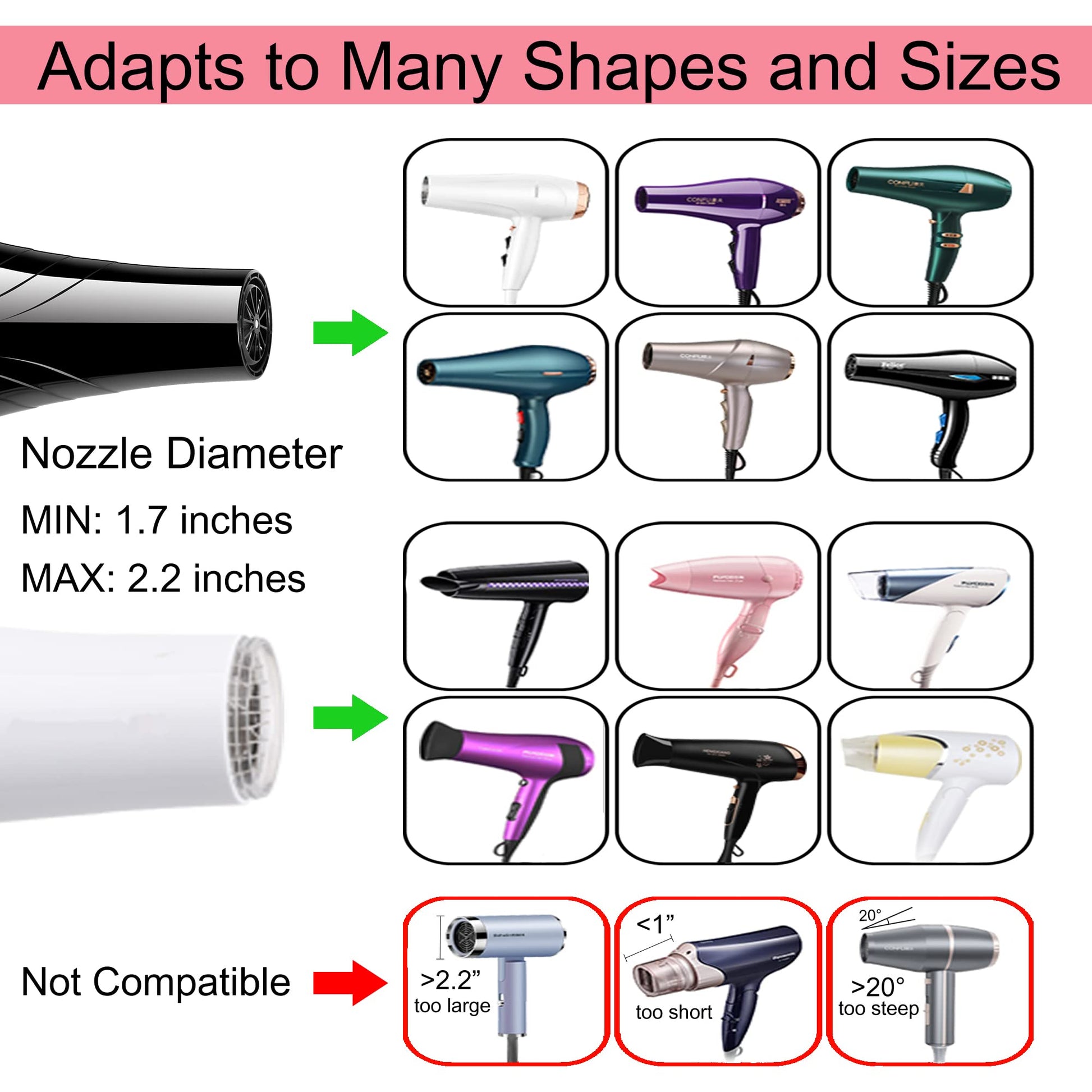 RIJATRAGAR pink hair dryer attachment showing the flexible rubberized nozzle opening for universal fit