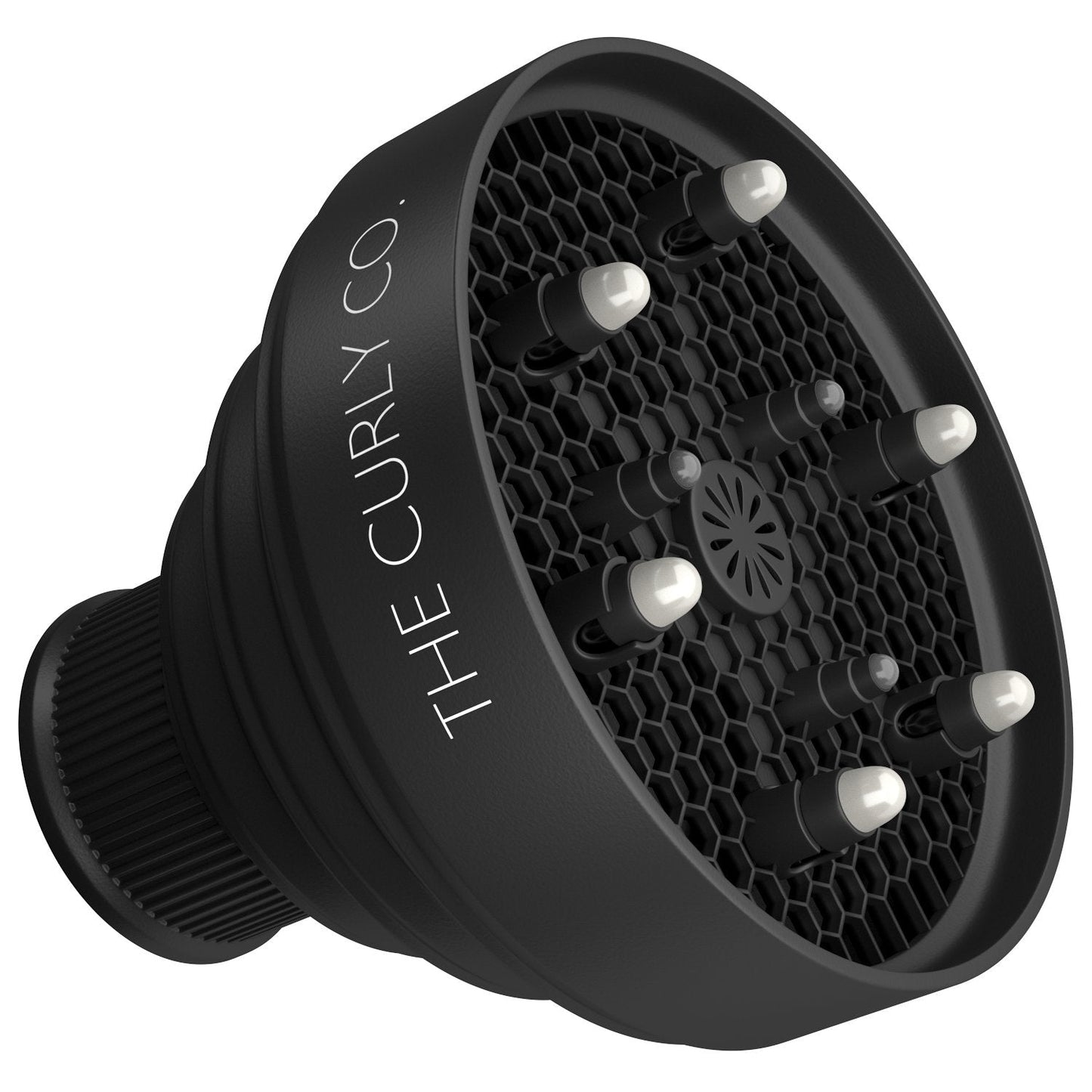 The Curly Co. Travel Diffuser collapsed flat demonstrating its compact storage capabilities.